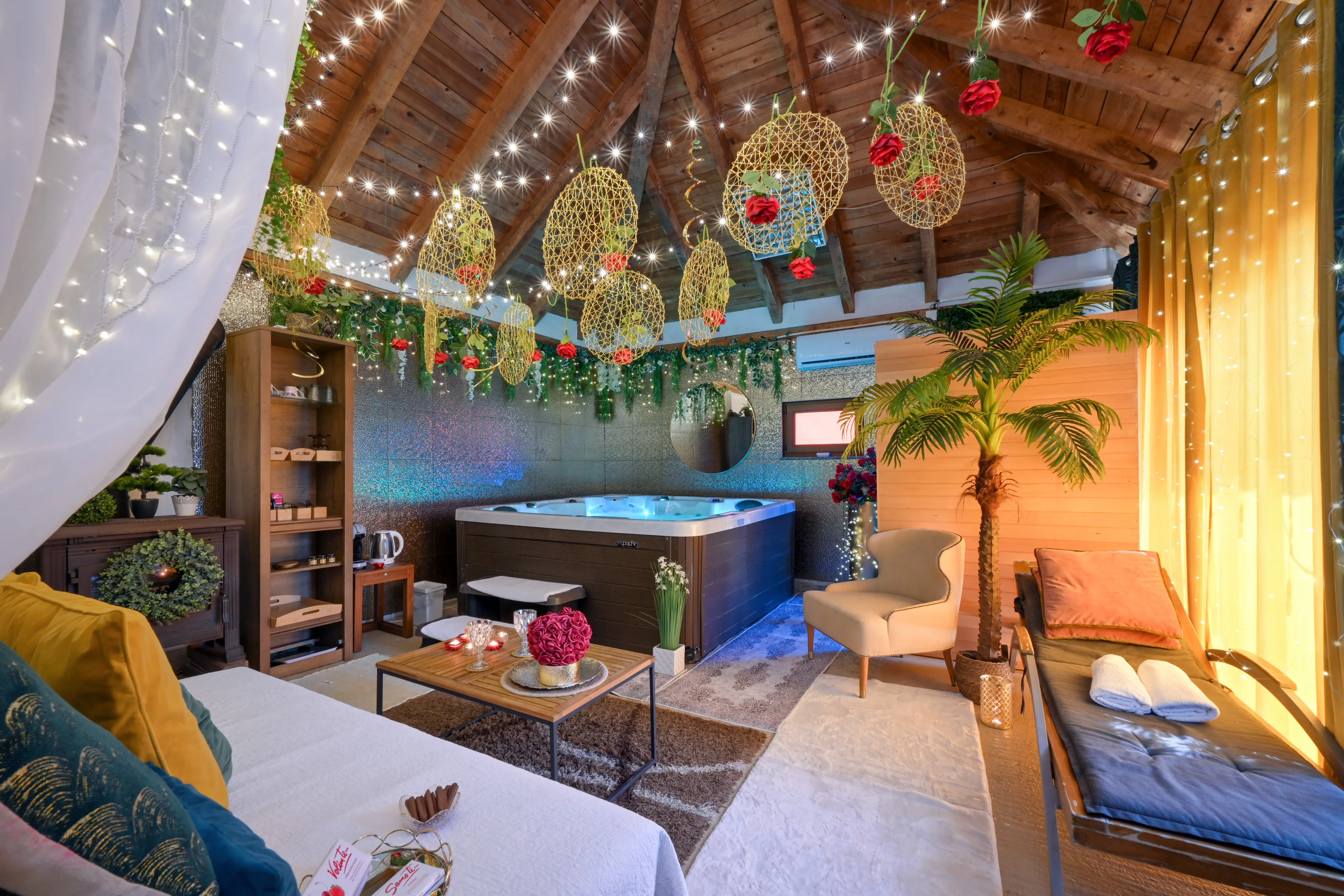 Similar cozy spa room wide shot from slightly different angle